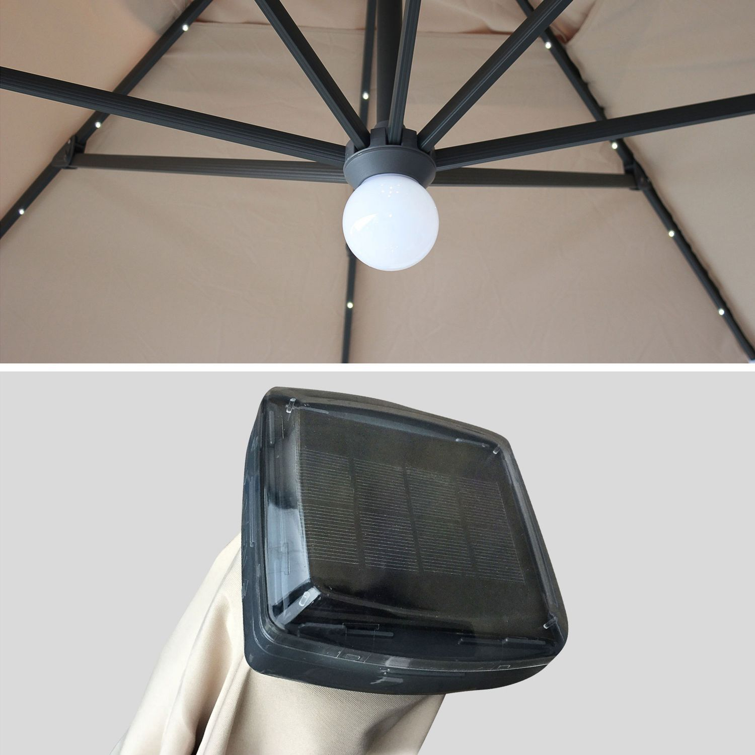 Beige Luce, premium quality 3 x 4 m cantilever solar LED parasol, with