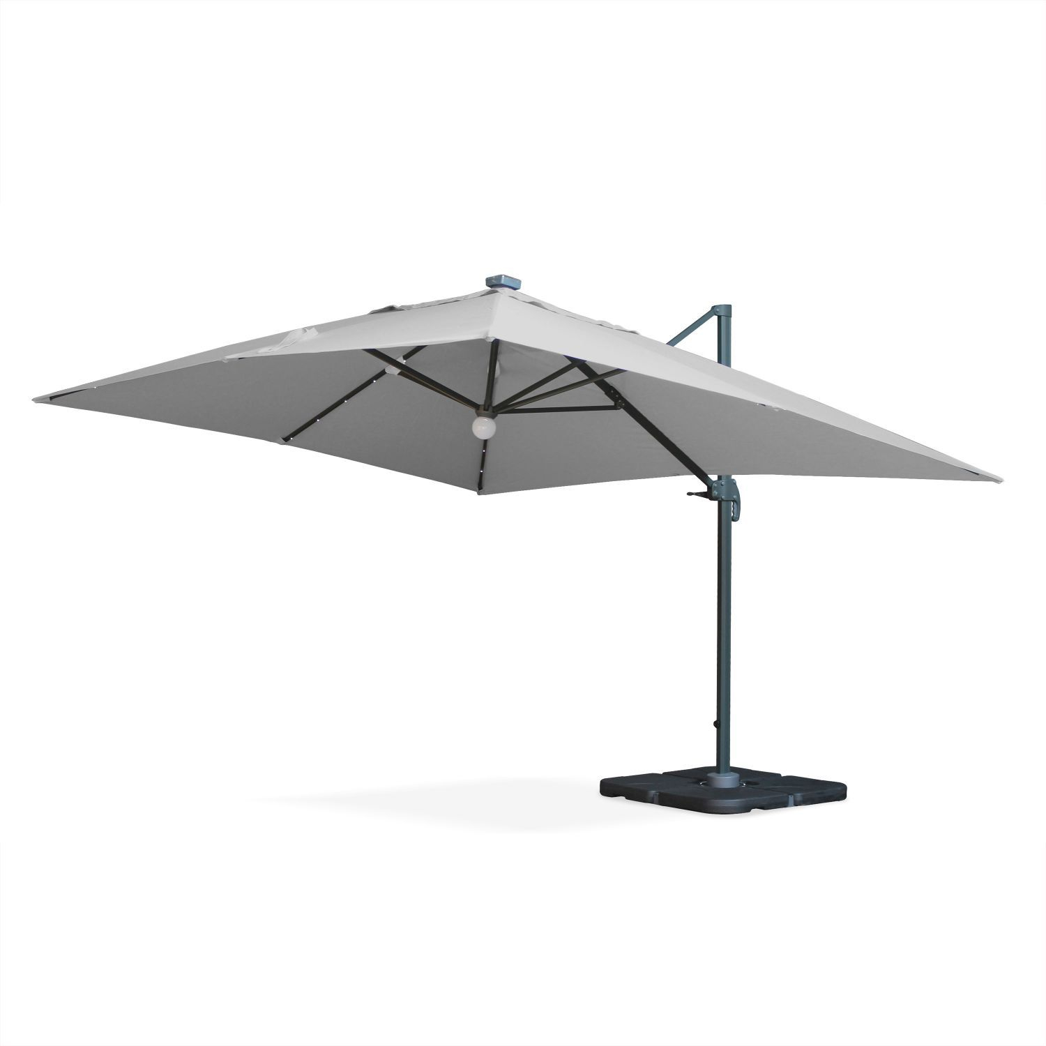 Light grey Luce, premium quality 3 x 4 m cantilever solar LED parasol ...