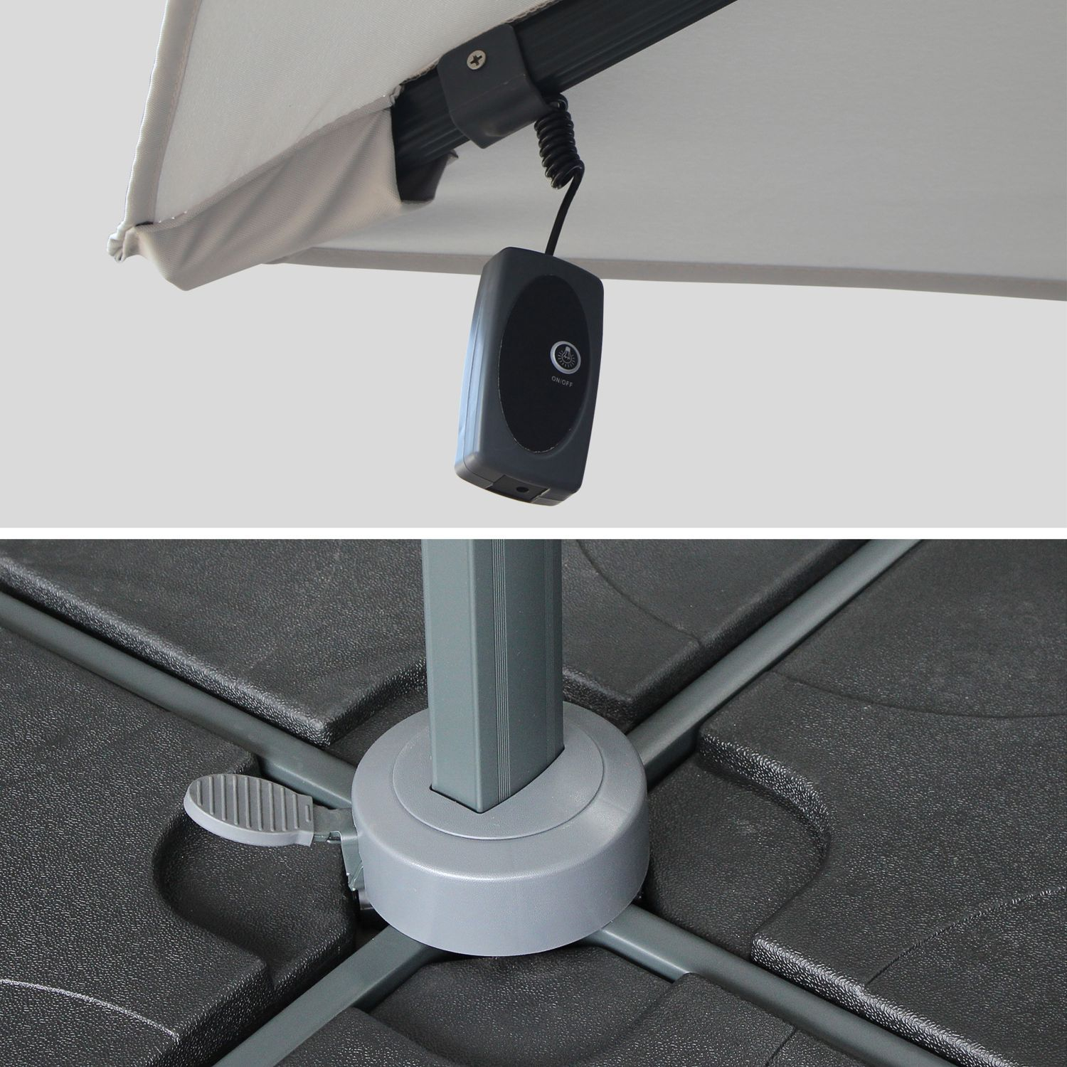 Light grey Luce, premium quality 3 x 4 m cantilever solar LED parasol