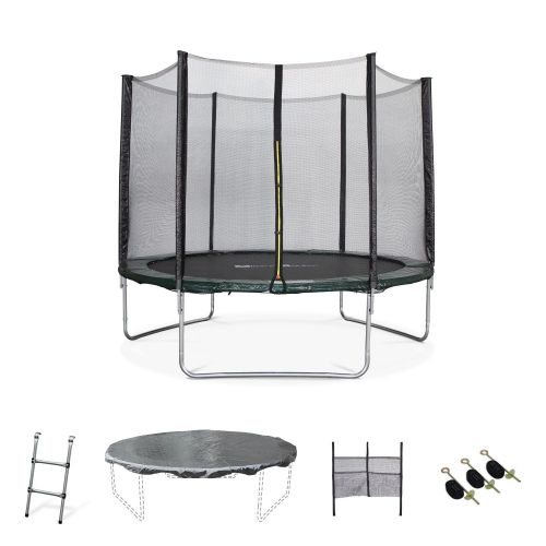 Trampolim de 245 cm, suporta até 150 kg (estrutura reforçada). Inclui: escada + cobertura de proteção + bolsa para sapatos + kit de fixação - PLUTON XXL Foto1 Pluton XXL Trampolim 245 cm, até 150 kg, kit completo, Pluton XXL