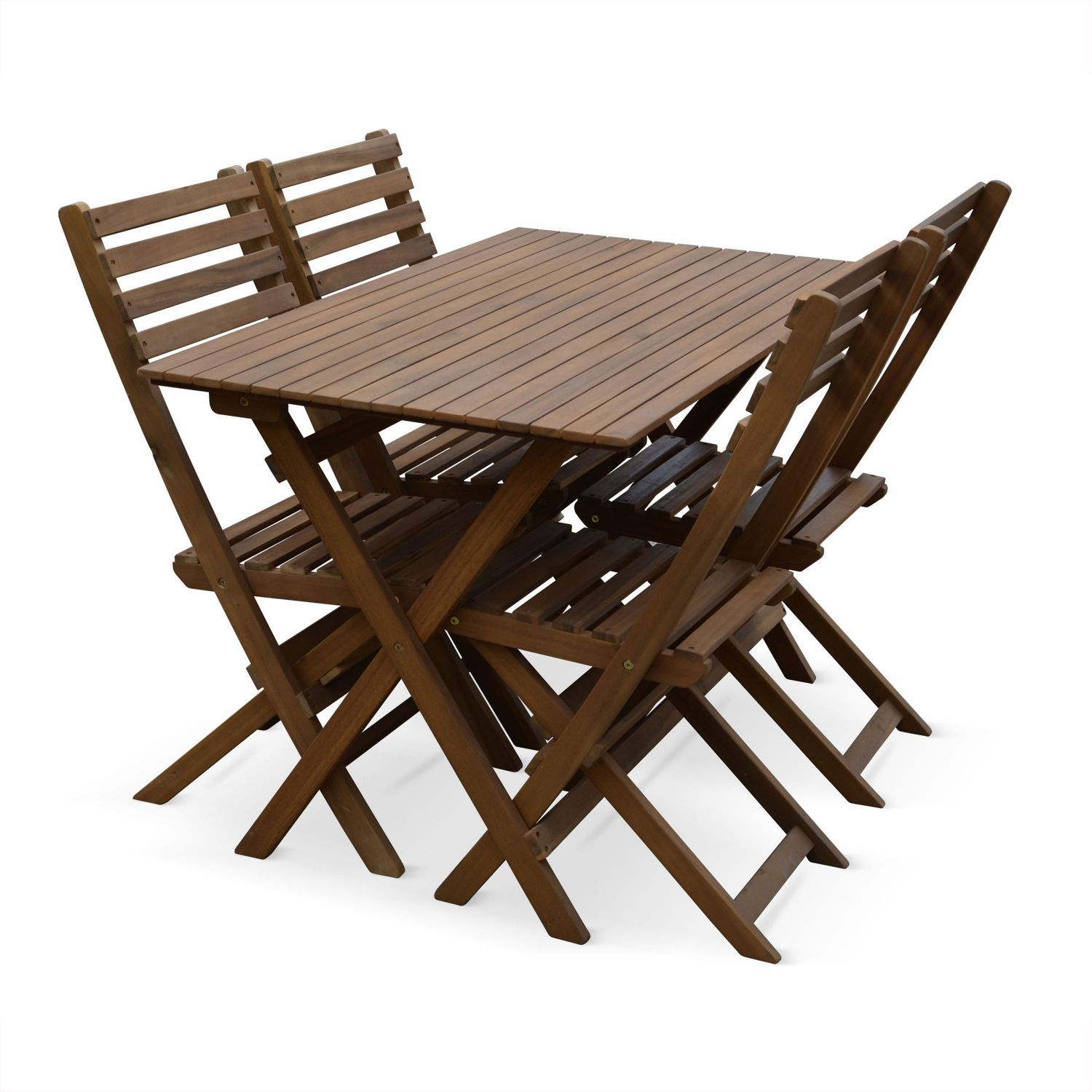 Houten bistroset, rechthoekige tafel en 4 opvouwbare stoelen