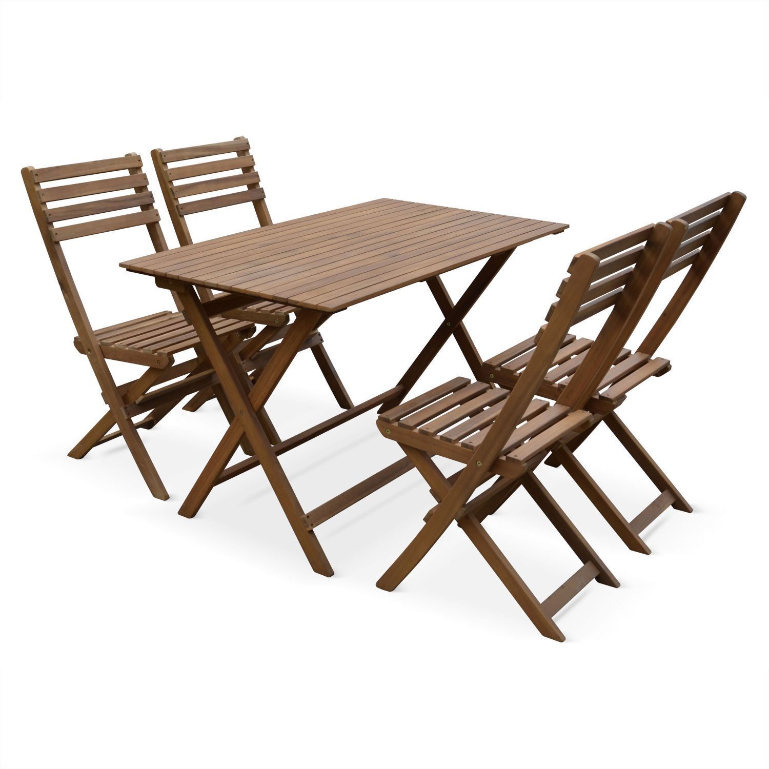 Houten bistroset, rechthoekige tafel en 4 opvouwbare stoelen