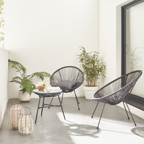 Set van 2 eivormige stoelen ACAPULCO met bijzettafel Zwart Stoelen