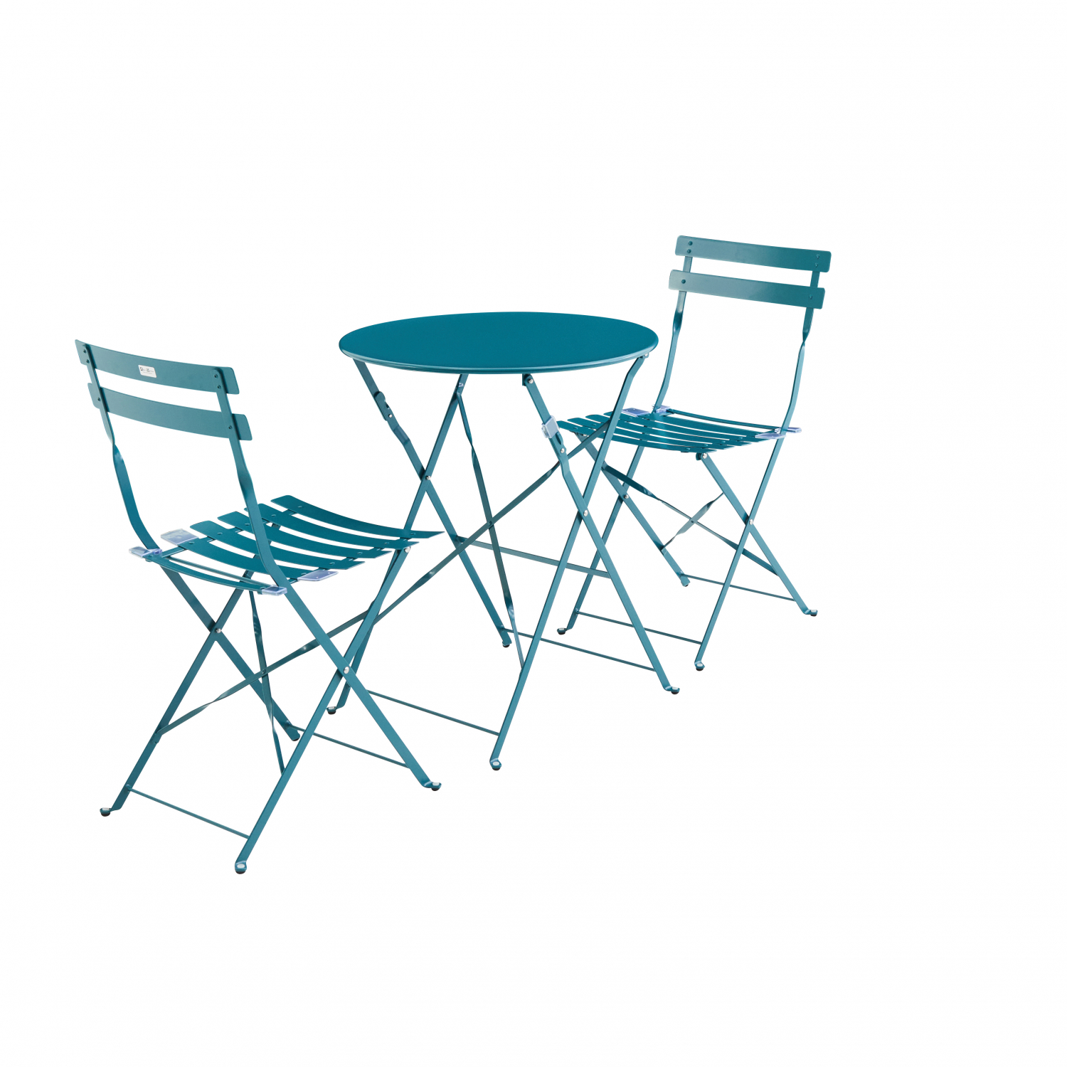 Mueble de jardín Emilia plegable azul pato redonda, mesa ⌀60cm con 2