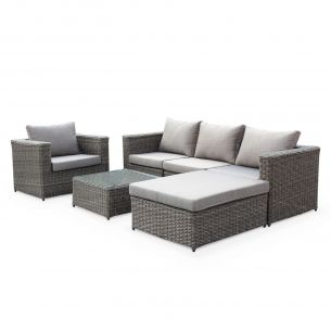 Romini Móveis de jardim, resina trançada redonda, cinzento, 5 lugares | Romini