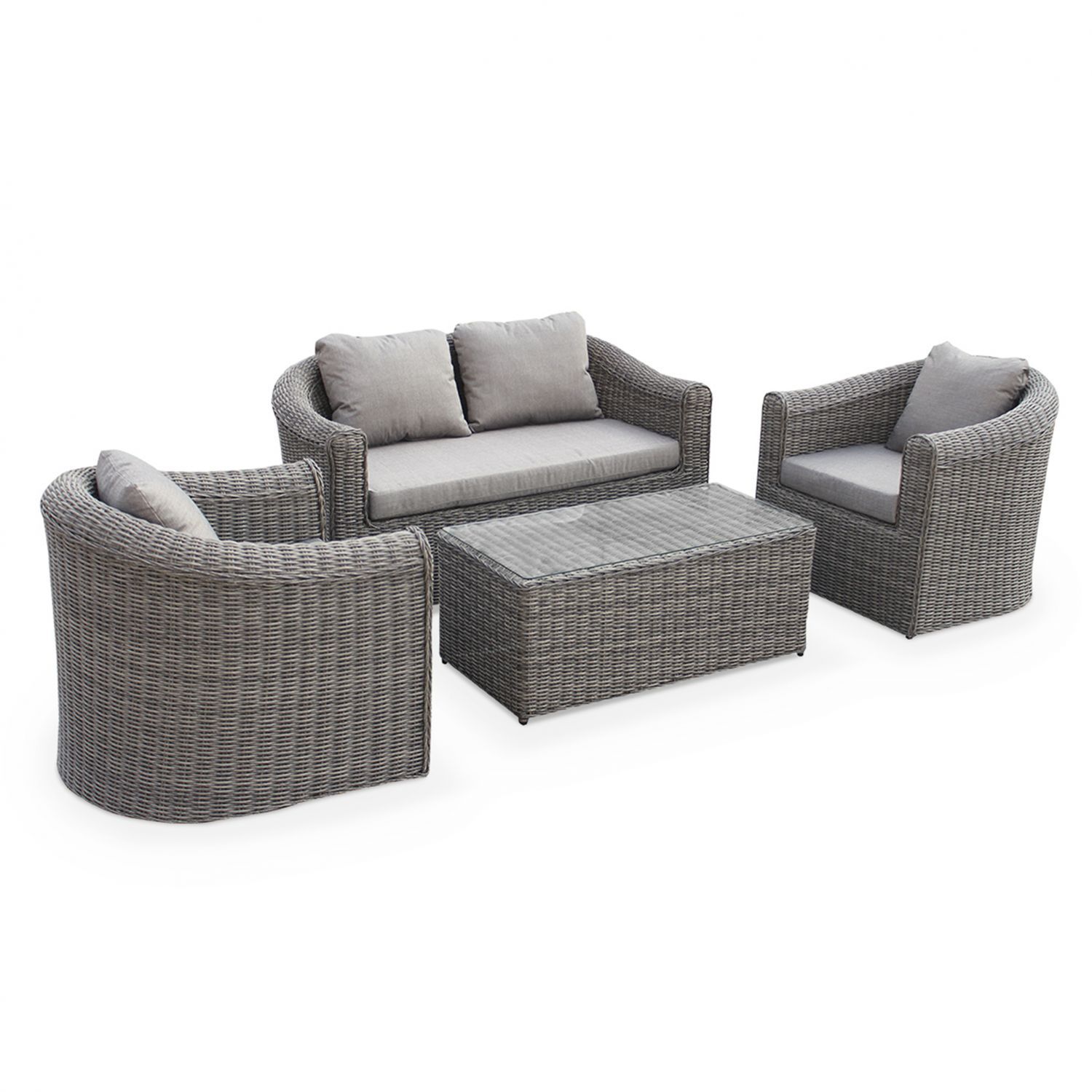 Muebles de jardín, Resina trenzada redonda, Natural, Beige, 4 plazas