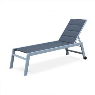Solis Solis sun lounger with black quilted textilene and grey frame, 6-level adjustable deck chair, lounger