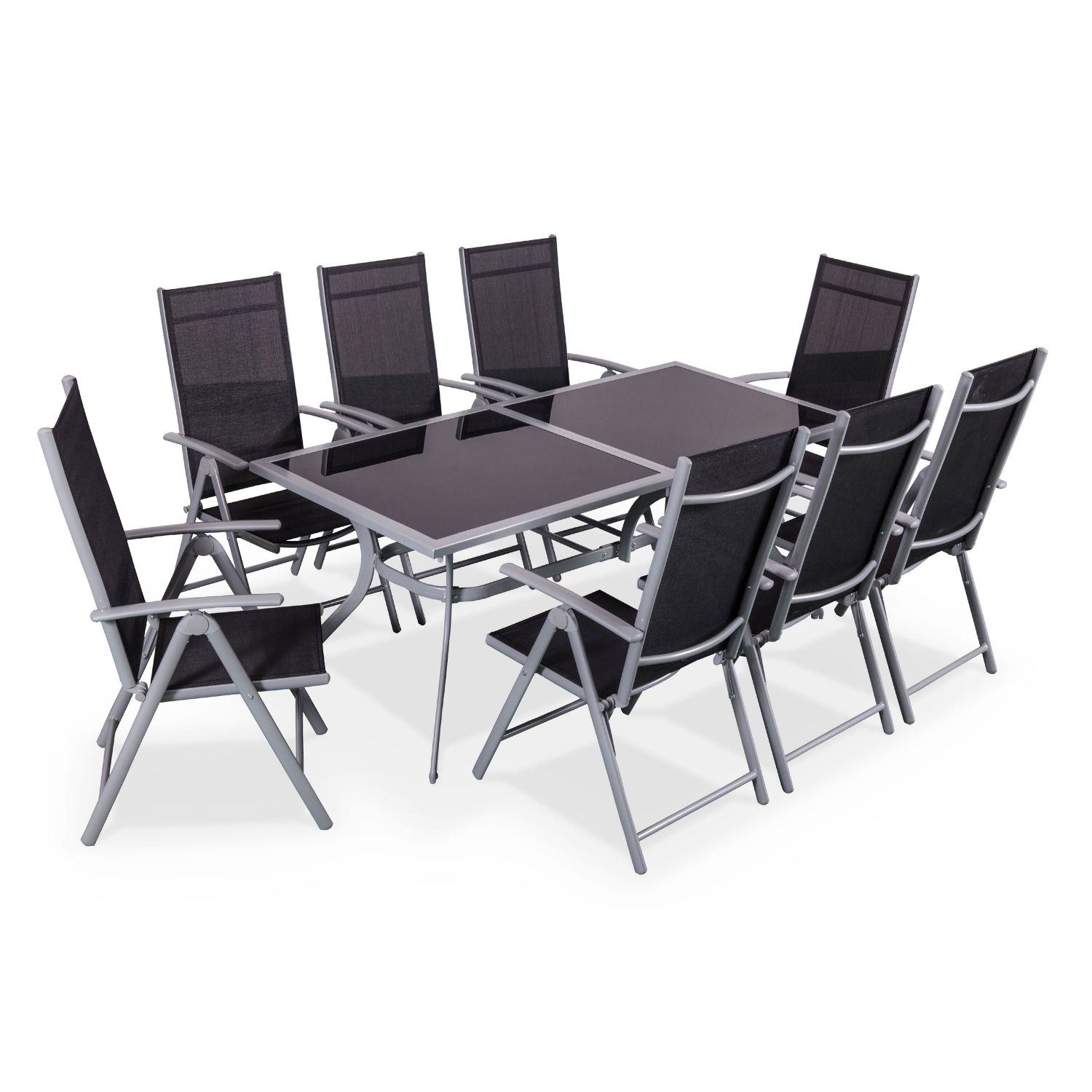 Mesa de jardin, Aluminio, Gris Negro, 8 plazas | Naevia