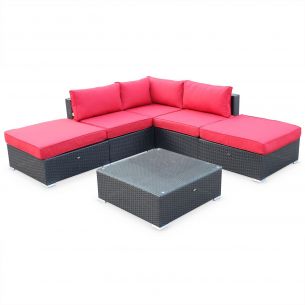 Milano Móveis de jardim, preto, vermelho, 5 lugares | Milano