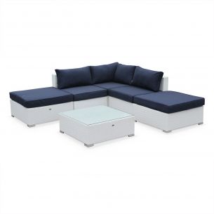 Milano Móveis de jardim, branco, azul, 5 lugares | Milano
