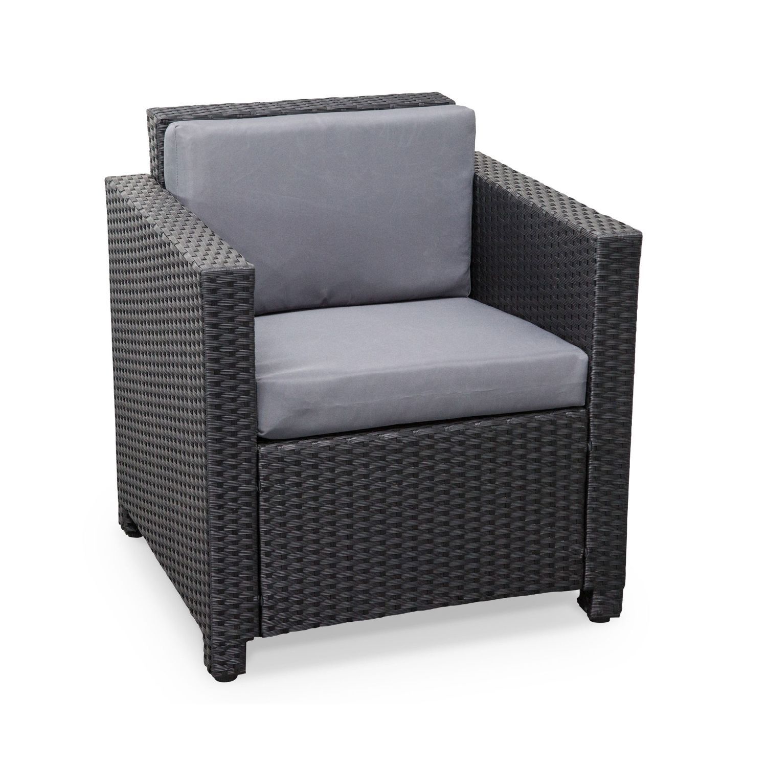 Salon de jardin en résine tressée 4 places noir gris Perugia fauteuil