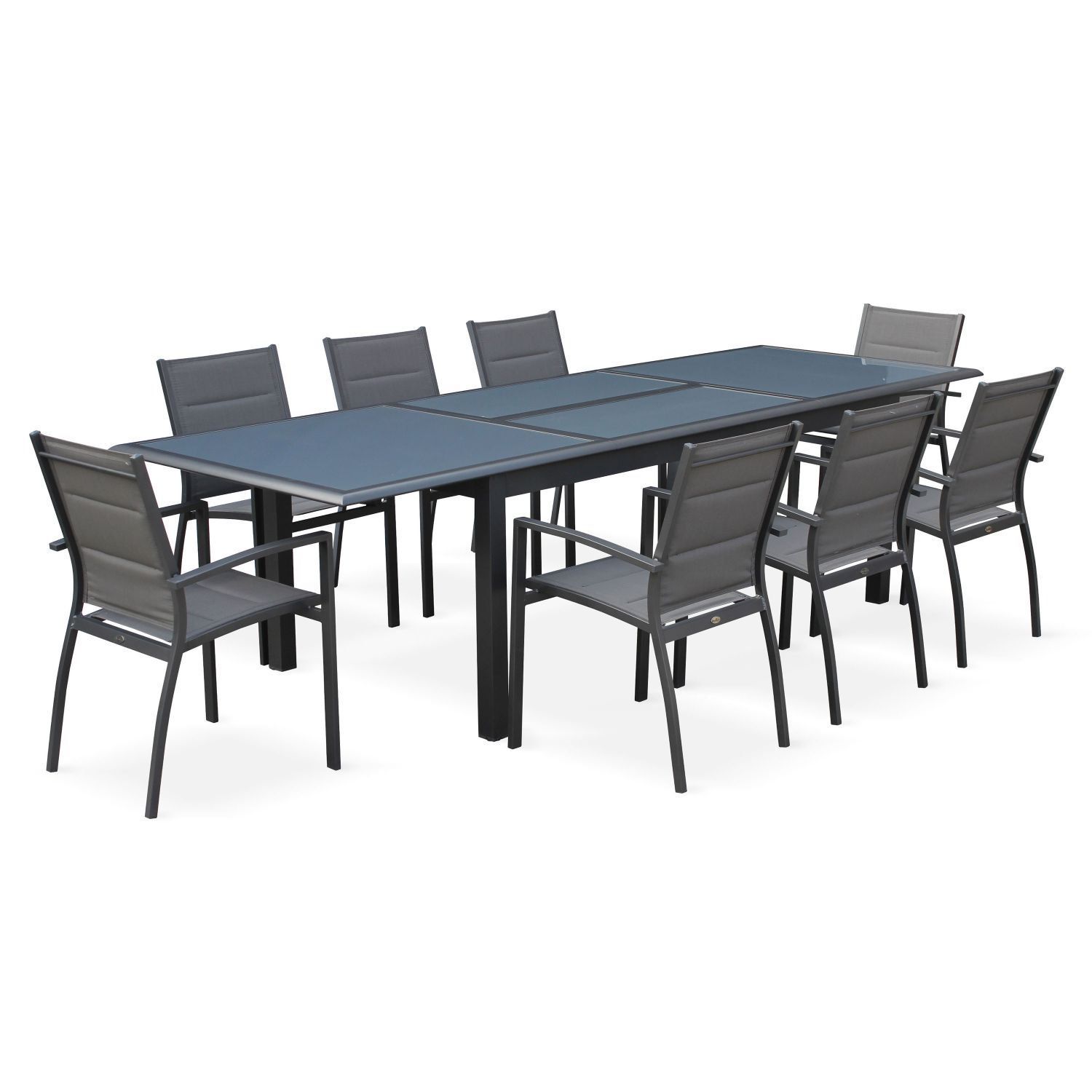 Conjunto de mesa de jardín con sus sillas, Aluminio, 8 plazas, Gris
