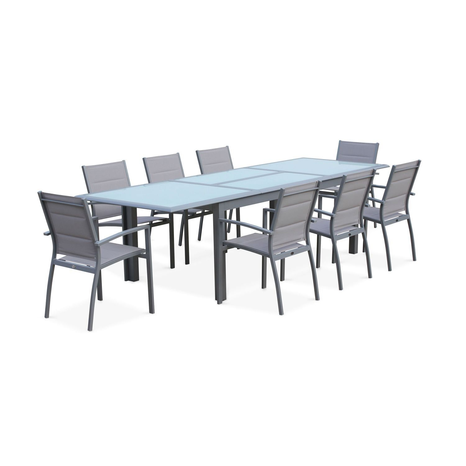 Conjunto de mesa de jardín con sus sillas, Aluminio, 8 plazas, Gris claro, Philadelphie