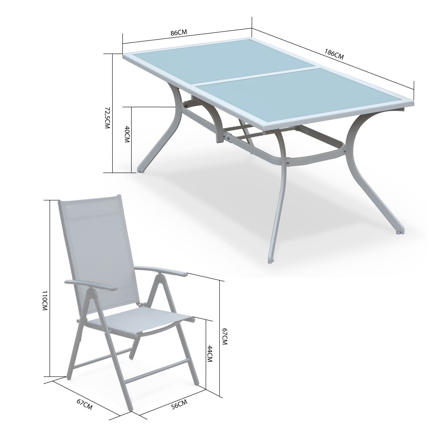 Mesa de jardin, Aluminio, Gris Negro, 8 plazas | Naevia